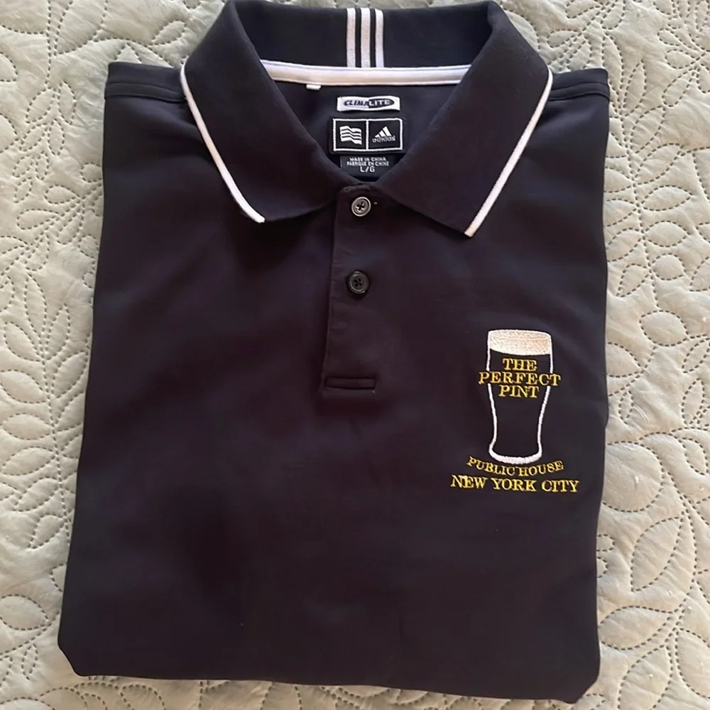 Adidas Black Polo Shirt with White Accents The Perfect Pint Public House NYC